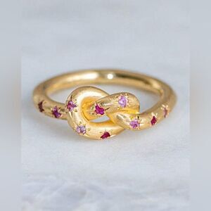 Anthropologie Gold Ring with Pink and Red Gemstones